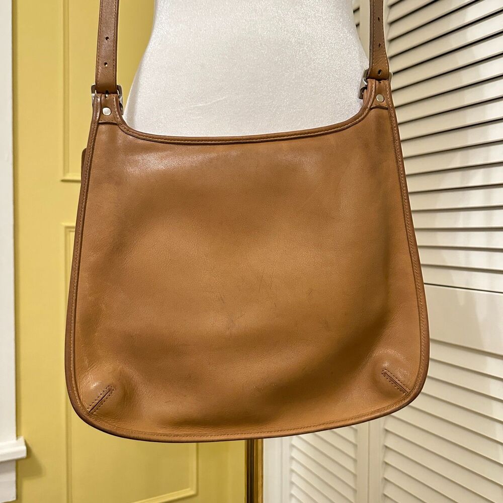 Vintage Coach Slim Saddle Flap Bag Tan Leather Crossbody Full Grain Leather - Picture 4 of 8